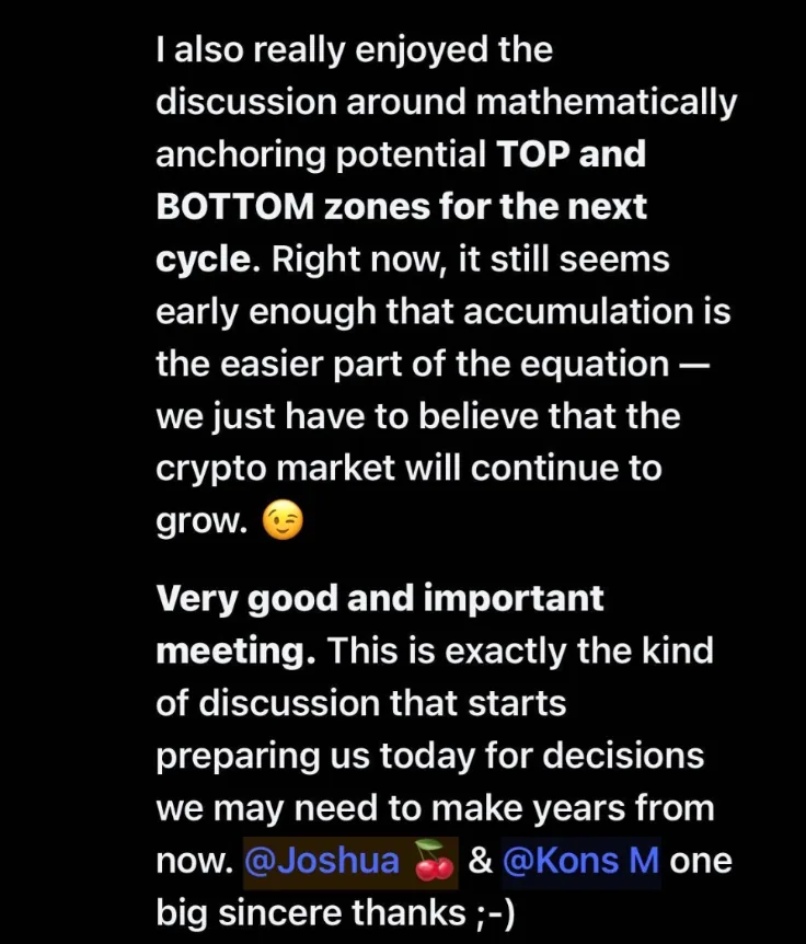 A member's post after a Fortnightly Flywheel: the discussion of top and bottom zones for the next cycle, and a meeting that prepares members for decisions years from now.